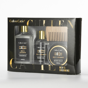 Ensemble de soins pour homme comprenant un <span class=keywords><strong>baume</strong></span> à raser, une huile à barbe, un shampoing et une brosse, en coffret cadeau, spécialement conçu pour les hommes - Product Image 2
