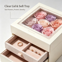 Boîte à bijoux transparente personnalisée avec rose éternelle pour collier et bague – Idéale pour la Saint-Valentin, les mariages et les anniversaires