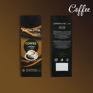 Sacchetto di caffè a chiusura lampo con valvola a prova di odore con fondo piatto flessibile nero con finitura opaca stampata personalizzata