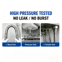 Tuyau flexible tressé haute pression anti-fuite en acier inoxydable SS304 robuste avec joint EPDM pour système d'alimentation en eau de cuisine et toilettes