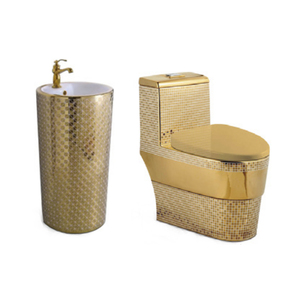 Yida Royal Gold ชุดสุขภัณฑ์เซรามิค inodoros ห้องน้ำและอ่างล้างหน้า WC สีทองหรูหรา - Product Image 5