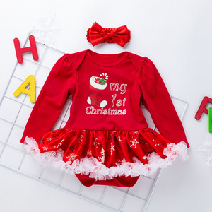 RTS vente en gros 2023 mes premiers vêtements de noël bébé noël barboteuse 2 pièces ensemble - Product Image 6