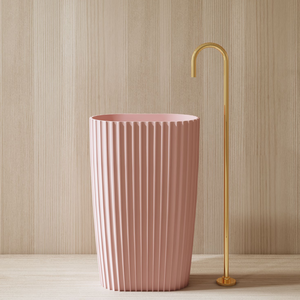 Rosa <span class=keywords><strong>vasca</strong></span> di lusso Freestanding in resina di pietra artificiale puro acrilico solido lavandino bagno Hotel <span class=keywords><strong>vasca</strong></span> da bagno con rubinetto - Product Image 3