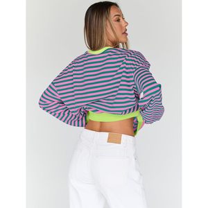 FOXA Sudadera de Gran Tamaño para Mujer, Top Bonito de Manga Larga a Rayas con Capucha y Cuello Redondo, Trajes Y2K, Decoración de Agujeros, Verano, 2025 - Product Image 4