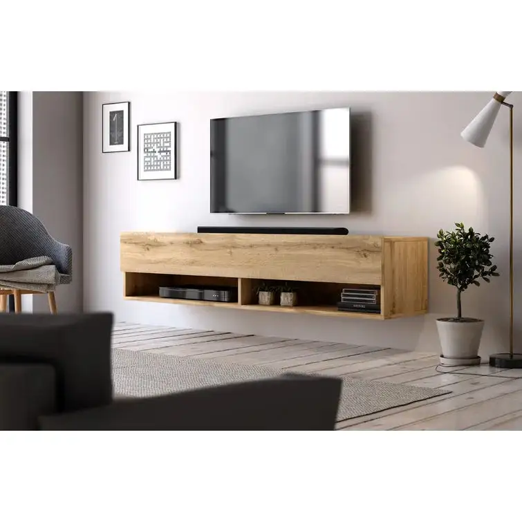 Armário de parede de madeira para TV personalizado com porta de gaveta e suporte para TV