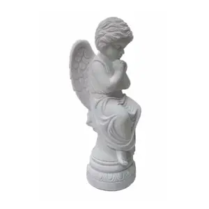 White Marble Stone Baby Boy Child Cherub Angel Statue Tombstone Headstone
