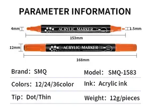 Conjunto premium de 12 marcadores de tinta acrílica, conjuntos de arte de ponta dupla à prova d'água, marcadores para arte DIY, tela, vidro, metal e cerâmica