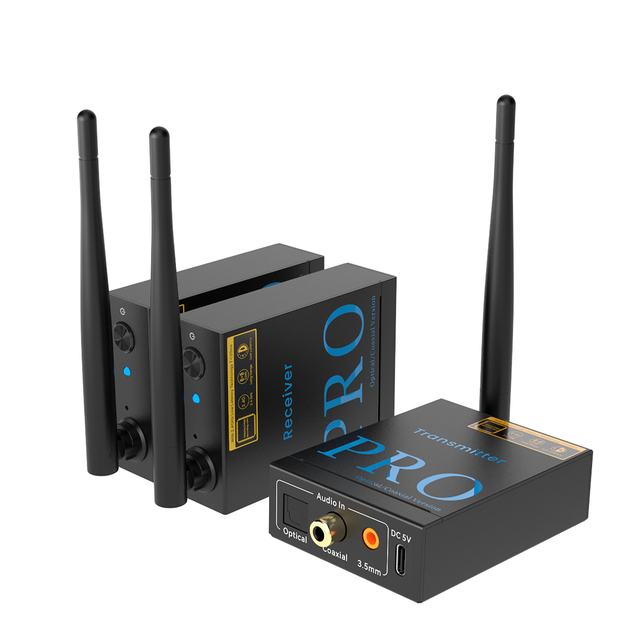 1Mii Wireless Audio Transmitter and Receiver 328ft Low Latency Stable Transmission 1TX + 2RX Kit for TV, Speaker, Home Theater