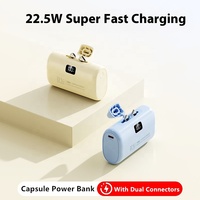 Mini banco de energía de cápsula 2 en 1, 10000mAh, W 22,5, pantalla LED, Cables integrados, cargador portátil de batería de emergencia con cuerda colgante