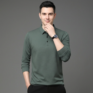 Men's Long Sleeve for <b>Shirt</b> Solid Color Knitted Cotton Breathable Casual Style Regular Fit Front Logo All Seasons - Product Image 2