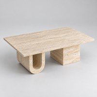MEUBLES JIAMEIJIA |   Table basse carrée effet travertin avec piétement en U