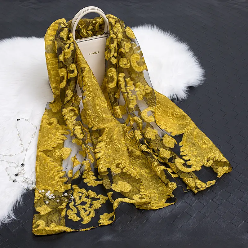 Écharpe cousu en dentelle organza pour femme, foulard floral, paisley, vente en gros, printemps