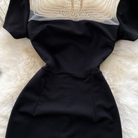 Robes d'été élégantes pour femmes 2026, coupe trapèze, longueur genou, col rond, manches courtes en dentelle, polyester/coton, infroissable, respirante