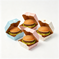 Boîte à hamburger en carton blanc personnalisée, imprimée UV, écologique, alimentaire, compostable, pour la restauration rapide et les collations