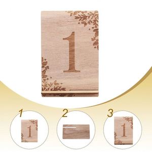 Wedding <b>Wooden</b> Laser Engraved Rectangle Table Numbers with Base 1-10 Rustic Leaf Pattern Party Decorations <b>Signs</b> - Product Image 4