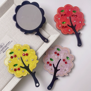 Espejo de Maquillaje de Mano con Forma de Cerezo Vintage, de Acetato con Pedrería, con Logotipo Personalizado, Alta Calidad para Mujer - Product Image 1