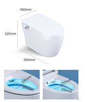 Siège de toilette intelligent tout-en-un avec télécommande, chauffage, chasse d'eau automatique, capteur et siège en céramique pour salle de bain