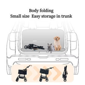 ใหม่รถเข็นสำหรับสัตว์เลี้ยงแบบพับได้พร้อมที่คลุมสภาพอากาศรถเข็นสุนัขกรงแมวพร้อมตะกร้าเก็บของรถเข็นสุนัขพับได้ด้วยปุ่มเดียว - Product Image 5