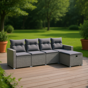 Grey Poly <b>Rattan</b> Garden <b>Sofa</b> Set Powder Coated Steel Frame 4 Seater Outdoor Furniture Contemporary Design - Product Image 2
