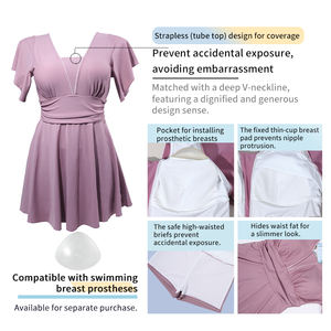 Traje de Baño de Una Pieza para <span class=keywords><strong>Mastectomía</strong></span>, Talla Grande, Cuello Profundo, para Mujer, con Espacio para Prótesis Mamaria, Material Spandex/Nylon, Transpirable y de Secado Rápido, OEM/ODM - Product Image 3