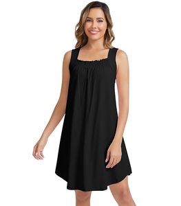 Gran Liquidación: Camisón sin Mangas para Mujer, Color Sólido, Largo hasta la Rodilla, Ropa de Dormir, Disponible en Stock - Product Image 3
