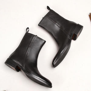 Bottes d'affaires pour hommes en cuir véritable souple, semelle en caoutchouc, imperméables, fermeture à enfiler, noires, pour l'automne - Product Image 2