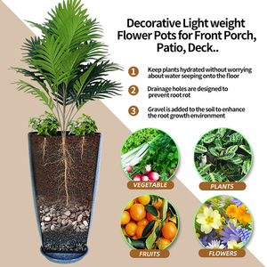 घर के बगीचे के लिए 21 इंच नीले चमकदार प्लास्टिक लंबा प्लांटर इनडोर और आउटडोर सजावटी फूल पॉट - Product Image 4