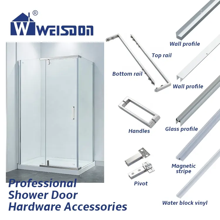 Corner Framed Stainless Steel Screw Handle Roller Rail System Hinge Pivot Full Set Shower Room Hardware Kit Without Glass