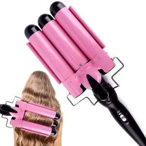 3 Thùng gốm ion sóng lớn Curler tự động uốn sắt với ba Thùng tóc Waver tóc Curler