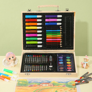 Juego de materiales de arte de madera, 68 piezas, kit completo para niños, caja de regalo para dibujar y pintar - Product Image 3