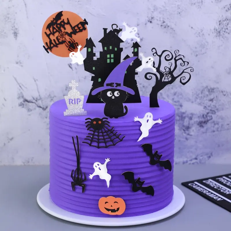 Halloween Cake Topper Ghost Castle Birthday Toppers Glitter Halloween Cake Decorations for Boys Girls Cute Birthday Decoration