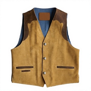 Gilet en cuir suédé noir pour homme, vêtement d'extérieur d'hiver, col rabattu, boutons recouverts, poches avant, sans manches, grande taille, style urbain - Product Image 3
