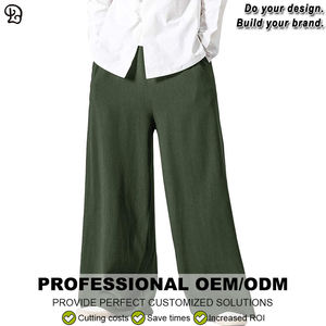 Pantalones de Lino Personalizados para <span class=keywords><strong>Hombre</strong></span>, Casuales, de Pierna Ancha, Holgados, de Verano, de Algodón, con Cintura Elástica, para Uso Diario, Yoga, <span class=keywords><strong>Playa</strong></span>, Estilo Palazzo - Product Image 6