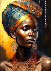 Quadri Etnici Tribali, Donna Africana Nera con Gioielli Dorati, Design Art Déco, Decorazione per Casa e Camera, Regalo, <span class=keywords><strong>Dipinto</strong></span> su Tela - Product Image 5