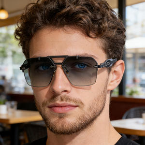 Lunettes de soleil polygonales sans monture pour hommes Cy-69361, protection UV400, monture en plastique et métal, verres en PC, couleur noire, protection solaire extérieure - Product Image 3