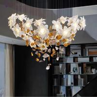 JYLIGHTING Lustre en cristal de style européen personnalisé pour escalier, décoration design, luminaire suspendu en céramique à fleurs pour hall d'hôtel, villa