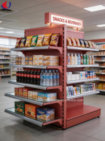Étagères de supermarché multifonctionnelles de luxe en métal léger, gondoles de présentation double face pour maquillage avec plaque arrière