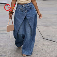 GX91529 Jean Cargo Irrégulier Décontracté en Denim Lavable Style Rétro Unique pour Femme – Nouvelle Collection Streetwear 2026