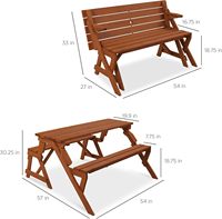 Table de pique-nique extérieure transformable 2-en-1 en bois avec banc de jardin interchangeable et trou pour parasol, idéale pour jardin et véranda