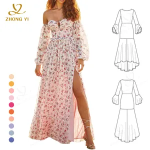 Personalizado Sexy fuera del hombro tubo superior floral vestidos casuales mariposa Arco Iris estampado floral vestidos de mujer playa vestidos de verano