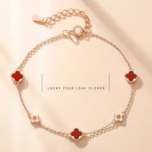 Woman Silver 4 Leaf Clover Rhodium Rose Gold Plated Bracelets Bangles Fine Crafted Sterling Silver Zircon Jewellery Jewelry