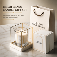 Bougies en cire de soja parfumées en verre transparent sur mesure, avec bordure métallique, boîte cadeau, sac en papier, parfum personnalisé, fabricant OEM ODM