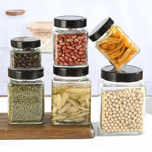 Wholesale Custom Design Clear Square 100ml 280ml 500ml 730ml Food Storage Jar Honey Jar With Screw Lids For Honey Food Storage