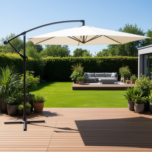 Parasol de jardin cantilever 118,1 pouces blanc sable avec mât en acier inoxydable et fonction d'inclinaison manuelle pour l'extérieur - Product Image 2