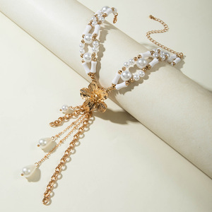 YG-81ทำด้วยมือปรับได้หลายคู่2ชั้นคอเครื่องประดับผู้หญิงลูกปัดอะคริลิคไข่มุกสร้อยคอยาวพู่ห้อยดอกไม้ - Product Image 3