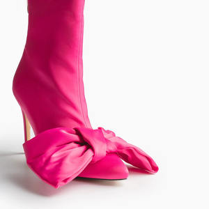 2024 sexy personnaliser rose grand nœud en soie et fermeture éclair mi-<span class=keywords><strong>mollet</strong></span> bottes à talons fins pour femmes - Product Image 4