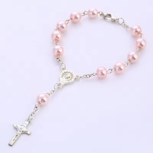 Braccialetto rosario religioso rosa imitazione perle di vetro all'ingrosso, <span class=keywords><strong>bracciale</strong></span> catodico <span class=keywords><strong>con</strong></span> centrotavola maria e ala d'<span class=keywords><strong>angelo</strong></span> - Product Image 5