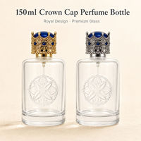 Flacon de parfum en verre personnalisé de 150 ml, emballage de Cologne royale, flacon pulvérisateur rond transparent vide avec couvercle en pierre bleue et boîte
