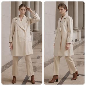 Hanruisi <span class=keywords><strong>Femme</strong></span> <span class=keywords><strong>Beige</strong></span> <span class=keywords><strong>Trench</strong></span> Coat Double Boutonnage Revers <span class=keywords><strong>Mi</strong></span>-<span class=keywords><strong>long</strong></span> Survêtement Chic Casual Pardessus - Product Image 2