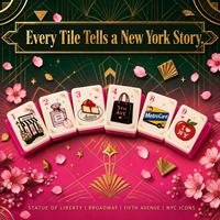 Ensemble de mahjong américain de luxe JOYF, 160 tuiles gravées à dos rose sur le thème de New York, boîte cadeau OEM pour la vente en gros et l'étiquetage privé